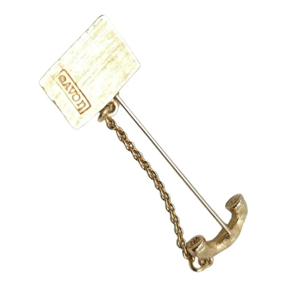 Avon Rotary Telephone Lapel Stick Pin Hanging Chain Gold Tone Vintage - Picture 2 of 4